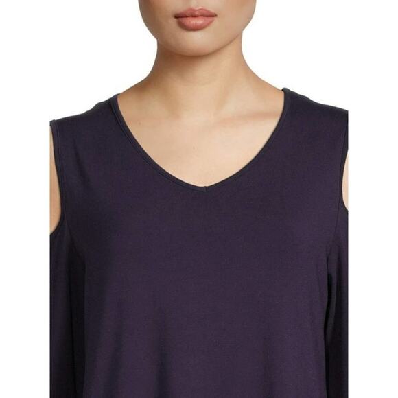 [B9] Nine.Eight Cold Shoulder Navy Blue Relaxed Blouse, Size Small - Picture 4 of 6